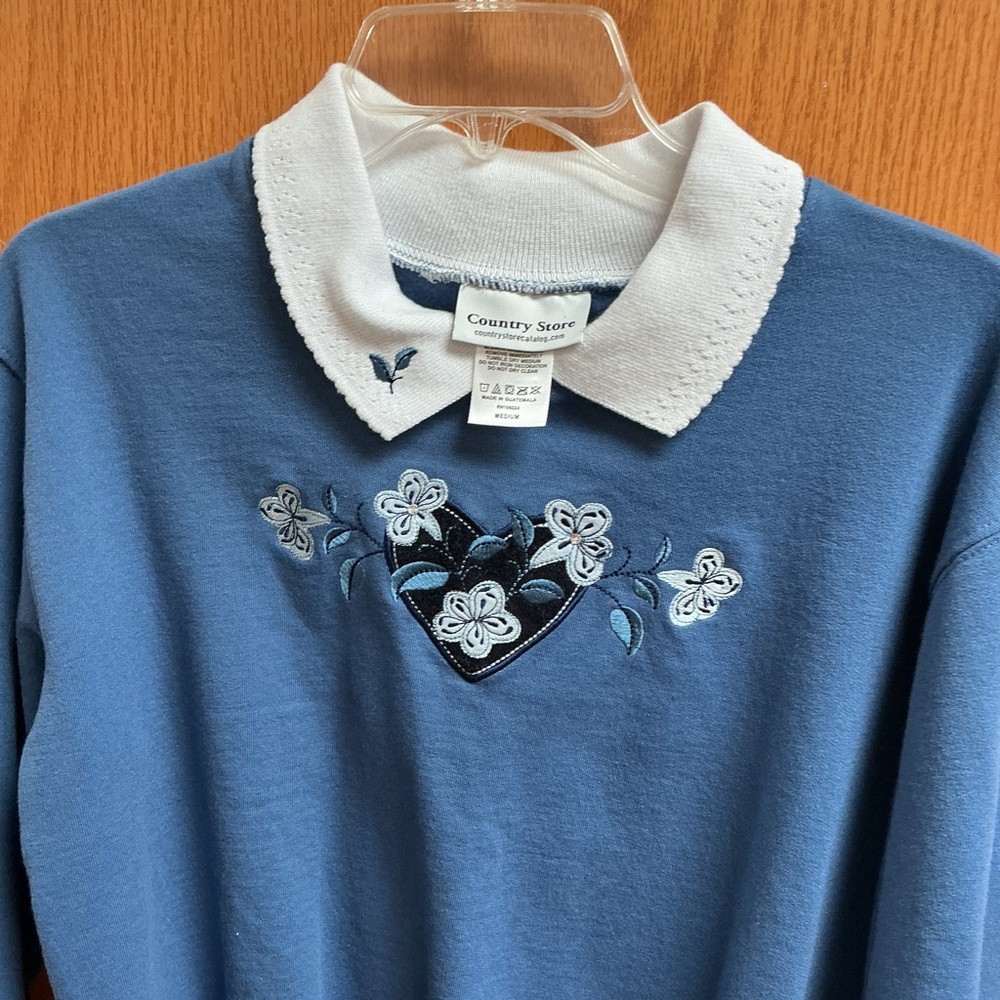 Blue Floral Embroidered Sweater